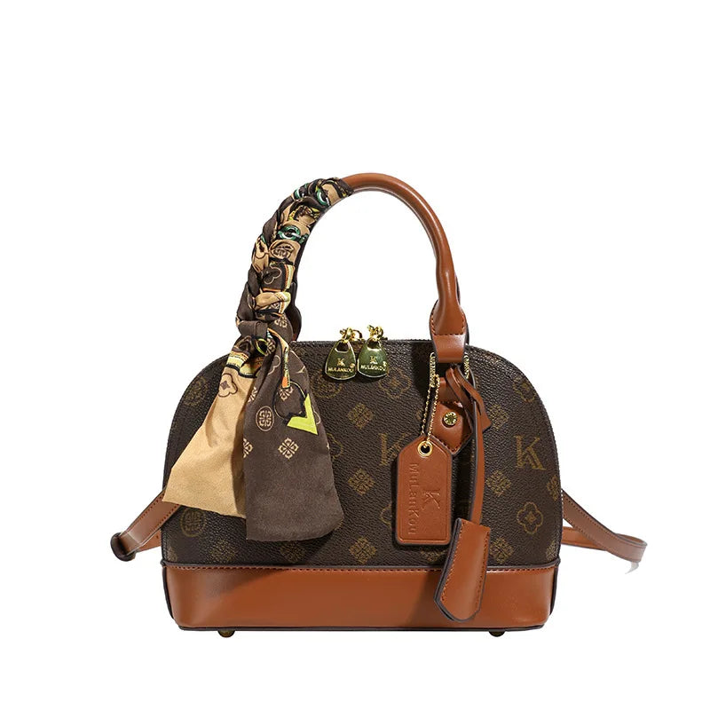 Retro Shell Handbag New Summer Print Versatile Single Shoulder Crossbody Underarm Bag Urban Minimalist Style PU Material