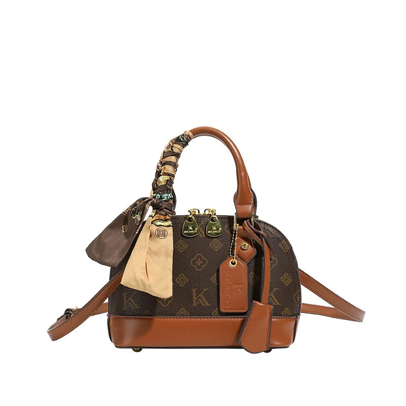 Retro Shell Handbag New Summer Print Versatile Single Shoulder Crossbody Underarm Bag Urban Minimalist Style PU Material