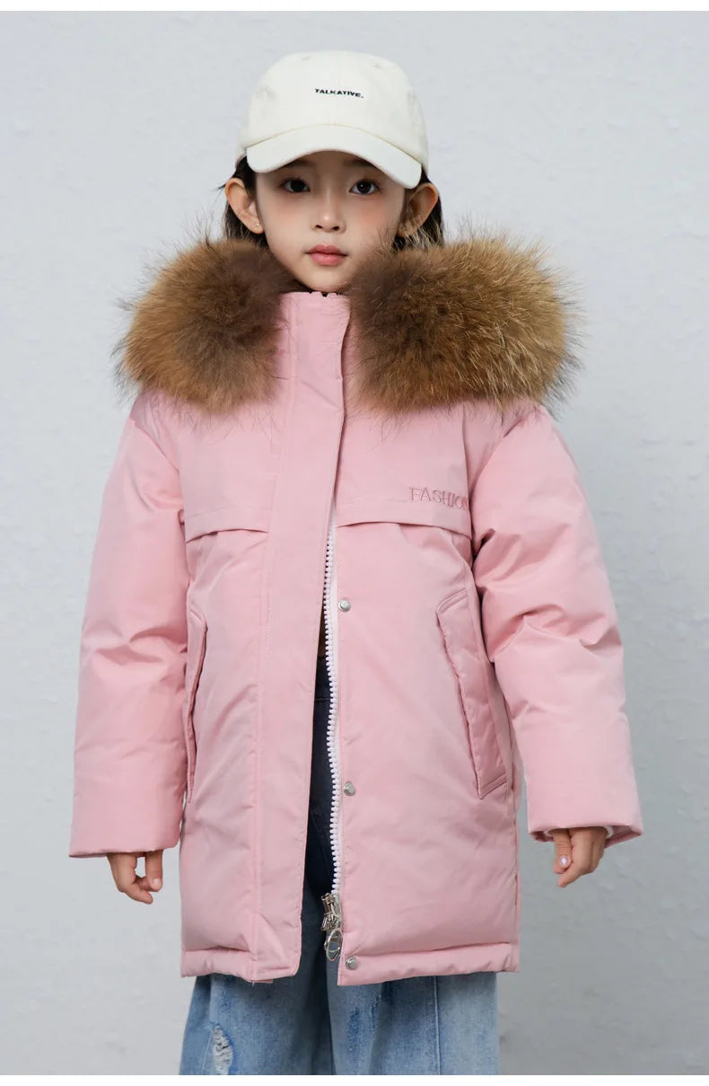30 Degree Winter Children Down Jacket Hooded Thick Warm Boys Jacket Coat 3-10 Years Kids Girl Parkas Outfit