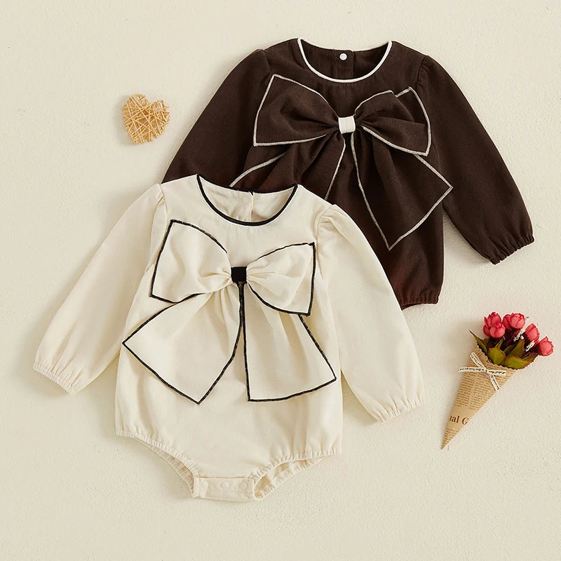 2024-08-20 Lioraitiin Baby Girl Bow Romper Round Neck Long Sleeve Jumpsuit Casual Clothes for Fall Winter