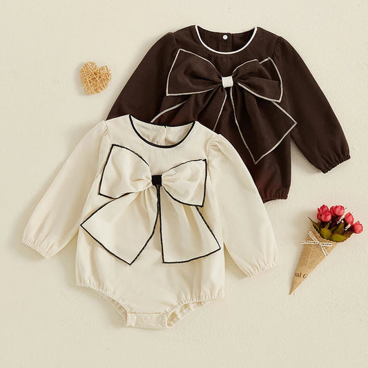 2024-08-20 Lioraitiin Baby Girl Bow Romper Round Neck Long Sleeve Jumpsuit Casual Clothes for Fall Winter
