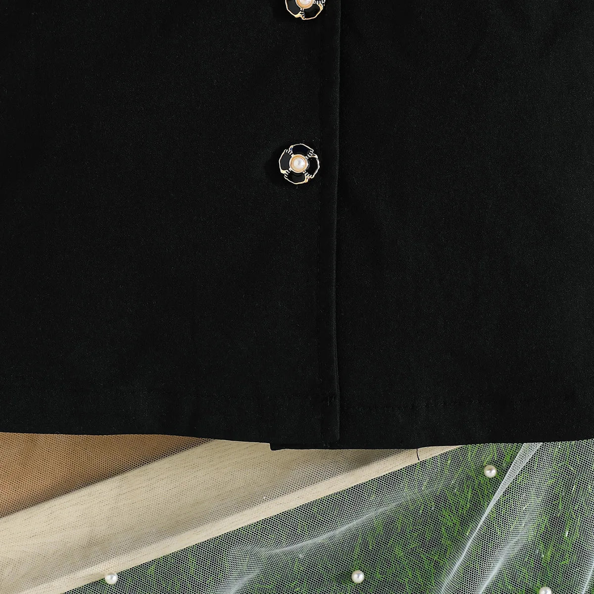 Children Blazer Dresses For Girls Short Sleeve Black Dress Front Applique Flower Fashion Dress For Kids Formal Clothes