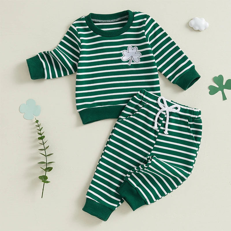 St. Patrick’s Day Kids Outfit – Green Shamrock Shirt & Pants Set
