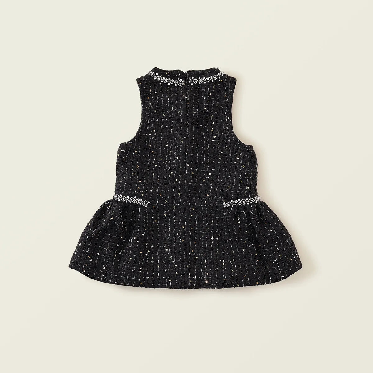 Autumn Girls' Coarse Tweed Sleeveless Vest Dress Winter Baby Black Elegant Rhinestone Hot Stamping Dress Kids Dresses for Girls