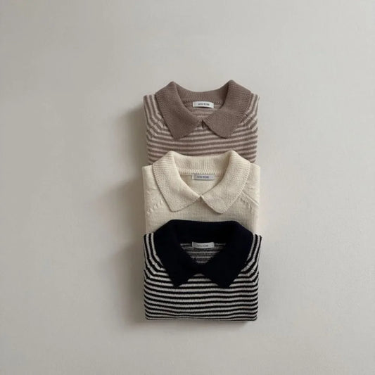 Kids Sweater New Lapel Stripe Baby Boy's Knitted Sweater Kid's Pullover Tops