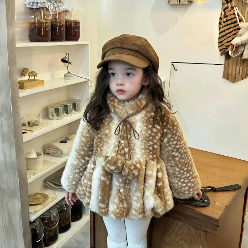 Children Fur Coat Winter New for Girls Imitation Mink Fur Coat for Little Girls Medium Long Thick and Warm