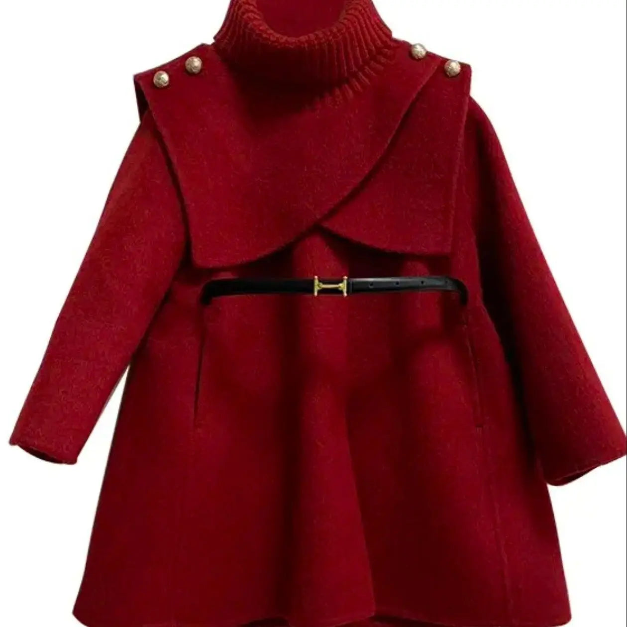 Cape+coat set thicken Plush Warm teen kids overcoat meisje Outerwear child clothes outerwear belt