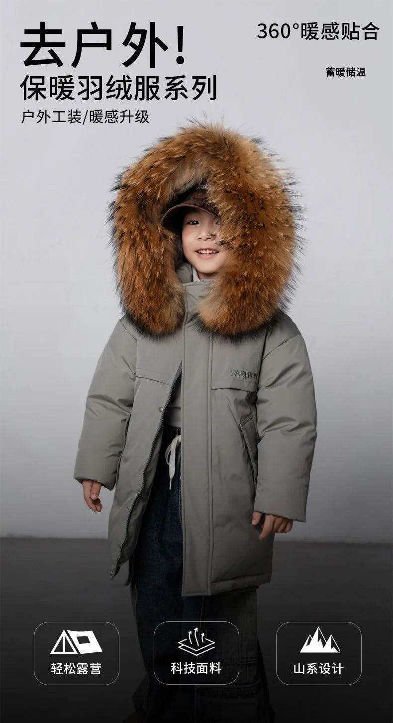 30 Degree Winter Children Down Jacket Hooded Thick Warm Boys Jacket Coat 3-10 Years Kids Girl Parkas Outfit