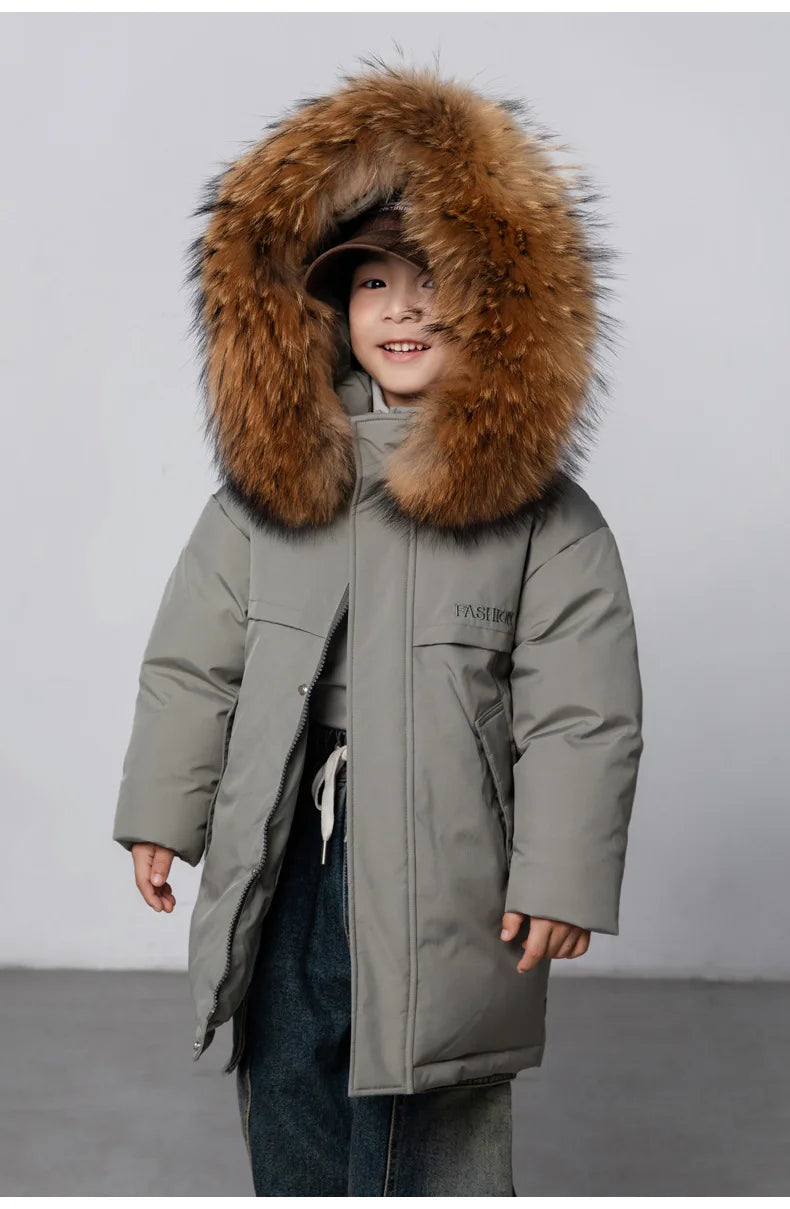 30 Degree Winter Children Down Jacket Hooded Thick Warm Boys Jacket Coat 3-10 Years Kids Girl Parkas Outfit