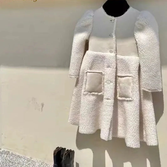 Fashion Baby Girl Puff Sleeve Jacket Long  Infant Toddle Child Winter Coat Fleece Patchwork Baby Outwear Baby Clothes