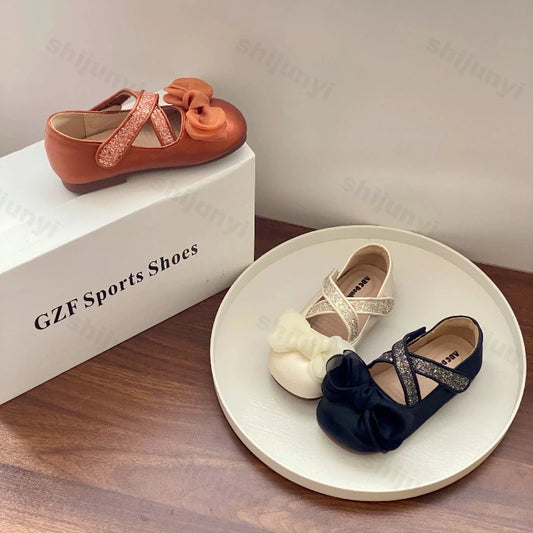 Girls' Princess Shoes Autumn New Children Fashion Bow Knot Party Dress Leather Shoes Soft Sole Comfortable Non Slip Casual Flats
