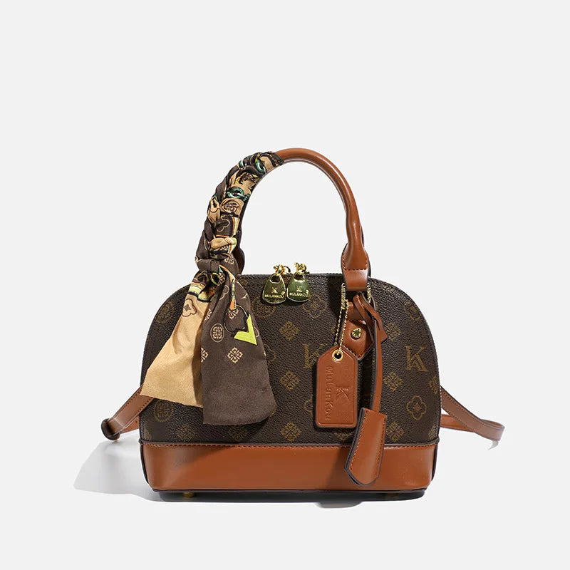 Retro Shell Handbag New Summer Print Versatile Single Shoulder Crossbody Underarm Bag Urban Minimalist Style PU Material