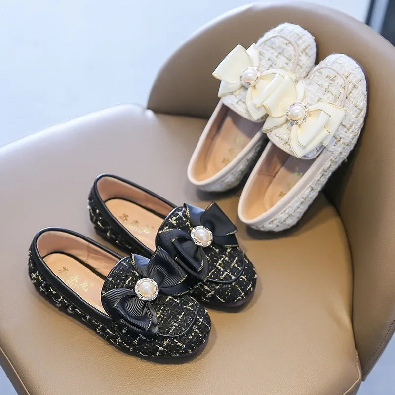 Girls Moccasins Soft Bottom Casual Leather Shoes Kids Loafers Children's Metal Wedding Autumn Fashion Flats Boat Sneakers