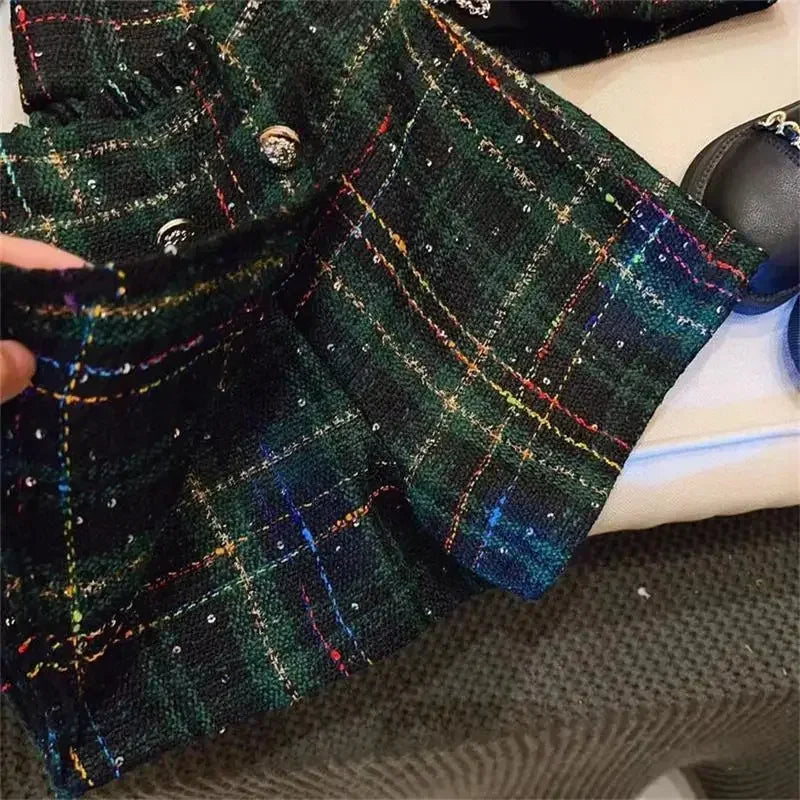 Baby Girl Plaid Blazer & Shorts Set – Vintage 2pcs Outfit 2–7Y