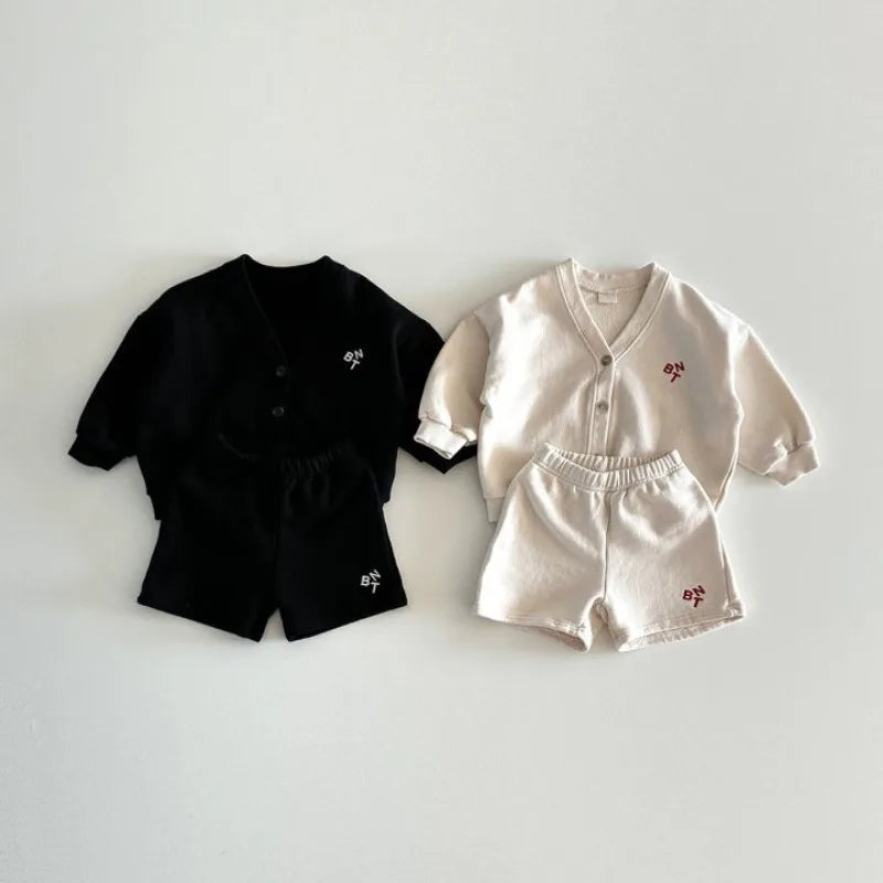 Baby Spring Outfit Set – Cotton Cardigan & Shorts 2pcs for Girls & Boys