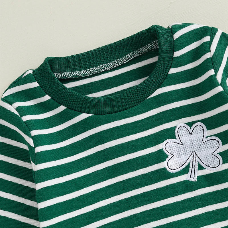 St. Patrick’s Day Kids Outfit – Green Shamrock Shirt & Pants Set