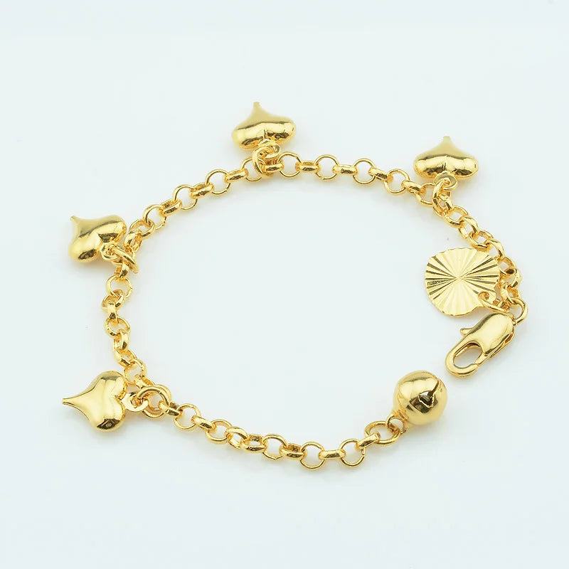 Baby Girls Gold Heart Bracelet – 3mm Rolo Chain Kids Bangle Jewelry