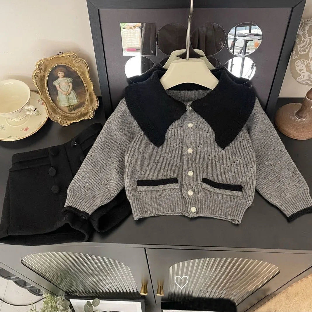 Girls Autumn Winter Set  New Childrens Baby Sweater Cardigan Jacket Pants Two-piece Set Trendy