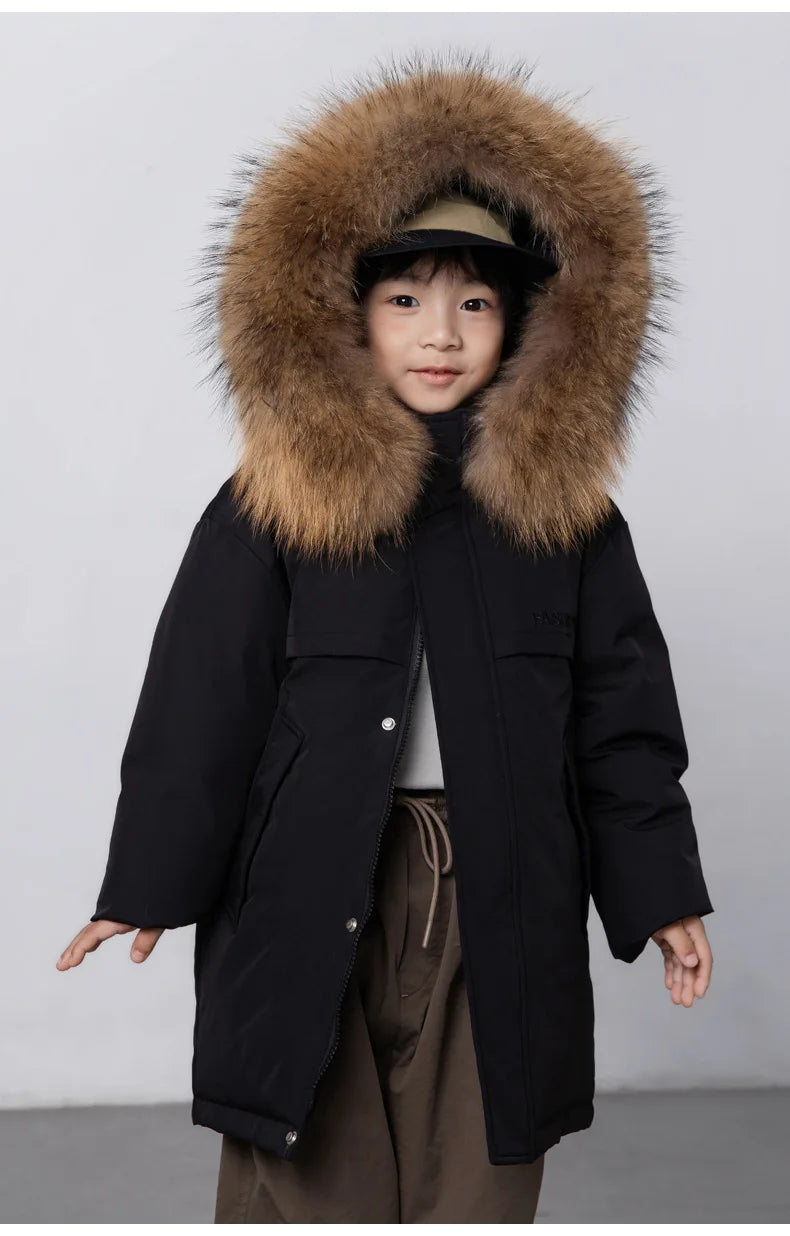 30 Degree Winter Children Down Jacket Hooded Thick Warm Boys Jacket Coat 3-10 Years Kids Girl Parkas Outfit