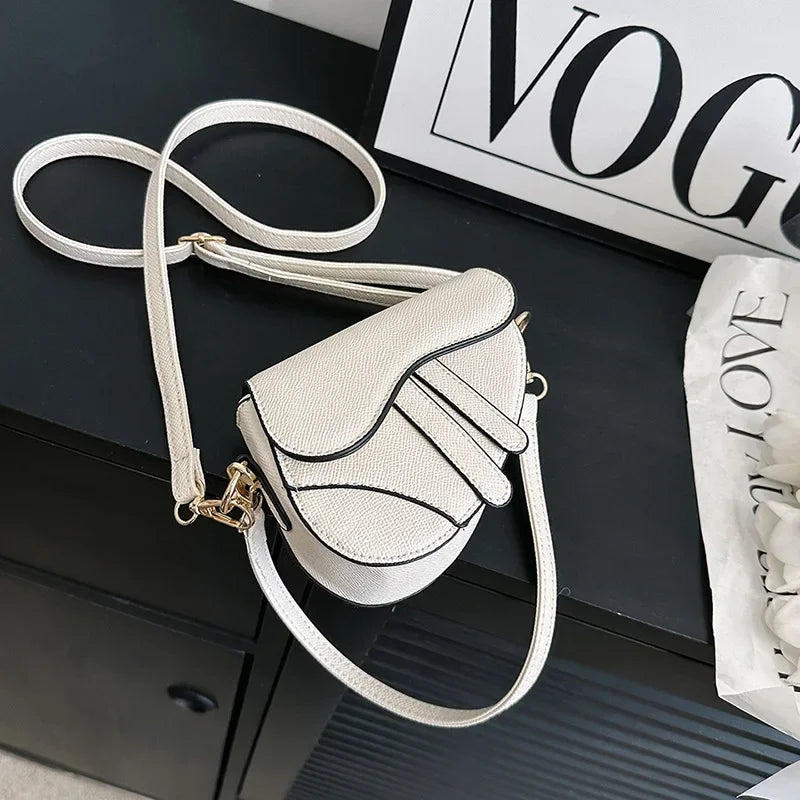 Fashionable Mini Saddle Bag Trendy Crossbody Shoulder Bag Single Strap Soft PU Leather Polyester Lining