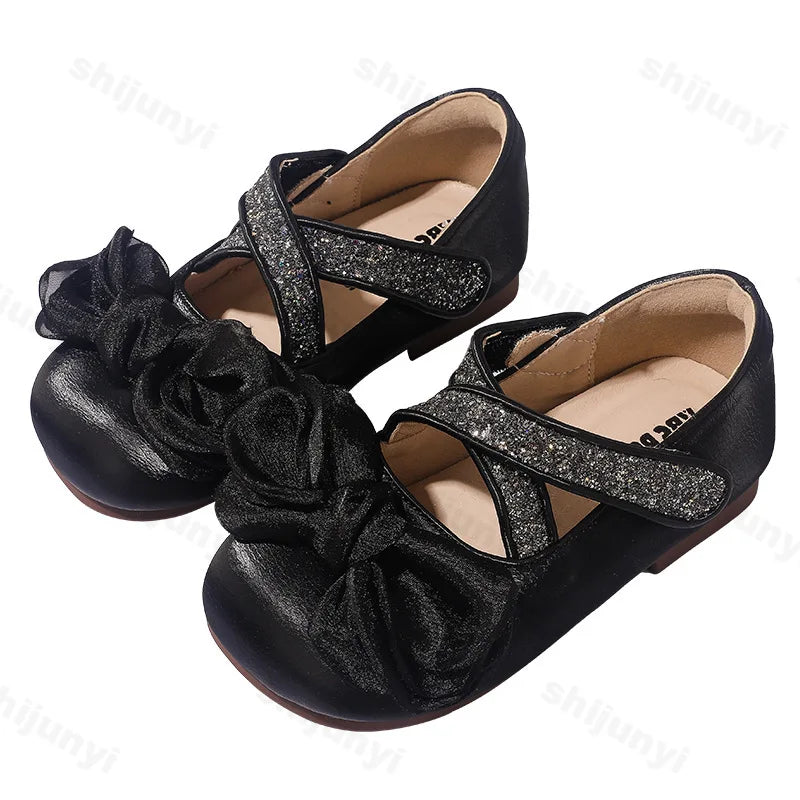 Girls' Princess Shoes Autumn New Children Fashion Bow Knot Party Dress Leather Shoes Soft Sole Comfortable Non Slip Casual Flats