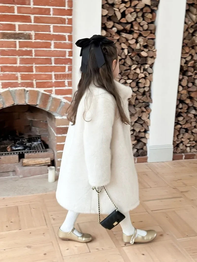 Cotton Thickened Warm Faux Fur Coat for Girls Children Baby Stand Up Collar Plush Cold Resistant Autumn and Winter Coat