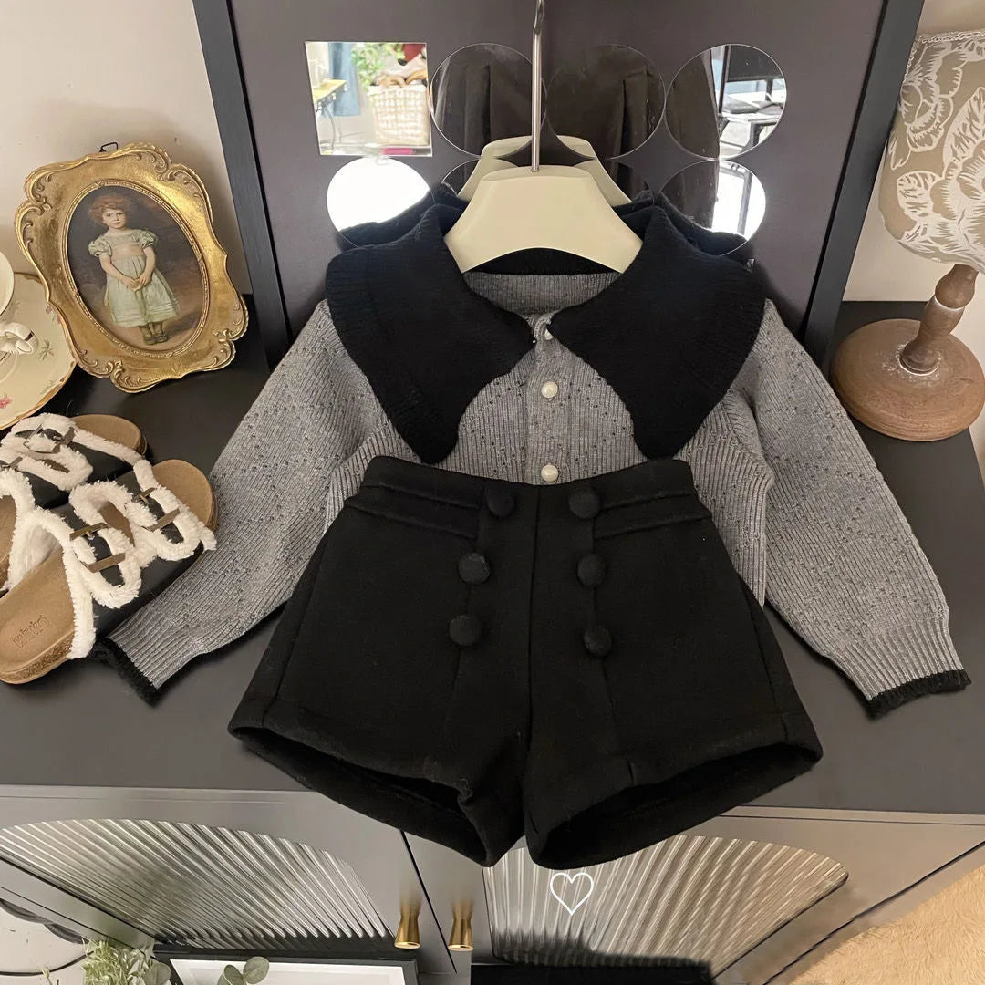 Girls Autumn Winter Set  New Childrens Baby Sweater Cardigan Jacket Pants Two-piece Set Trendy