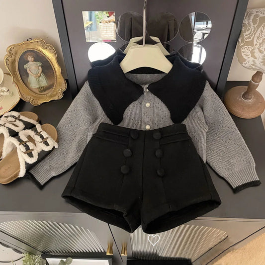 Girls Autumn Winter Set  New Childrens Baby Sweater Cardigan Jacket Pants Two-piece Set Trendy