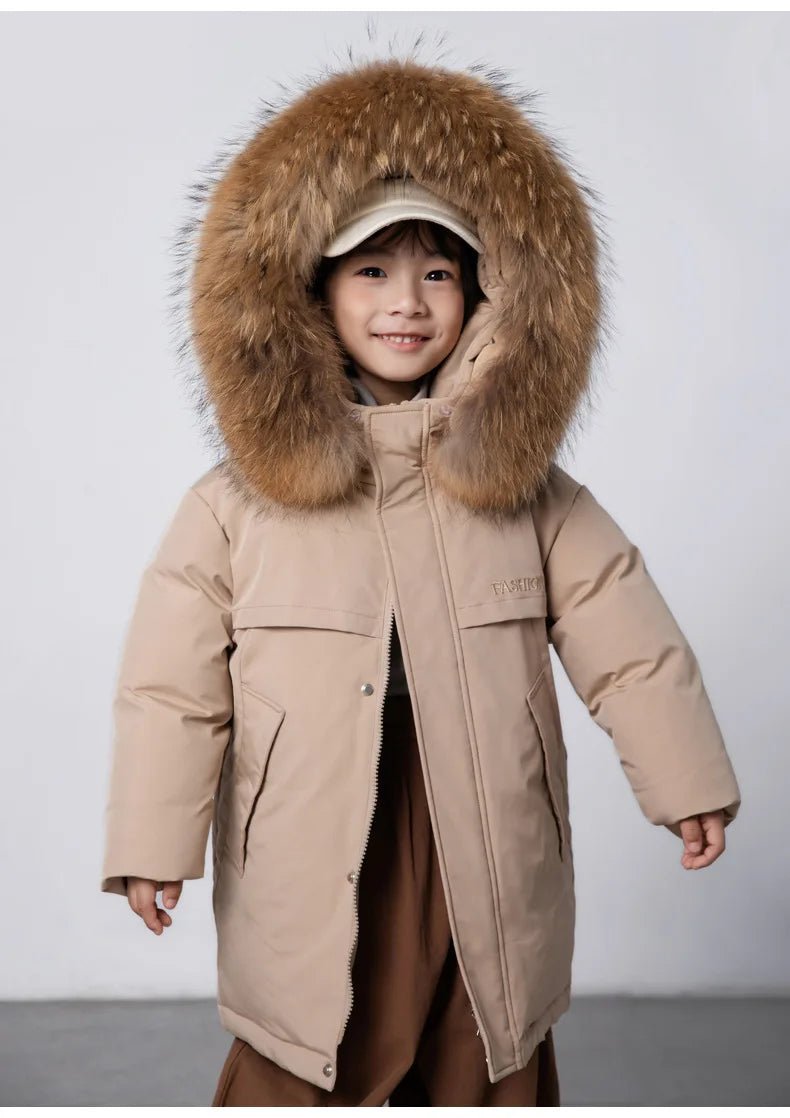 30 Degree Winter Children Down Jacket Hooded Thick Warm Boys Jacket Coat 3-10 Years Kids Girl Parkas Outfit