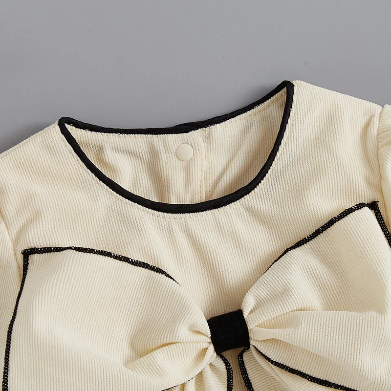 2024-08-20 Lioraitiin Baby Girl Bow Romper Round Neck Long Sleeve Jumpsuit Casual Clothes for Fall Winter