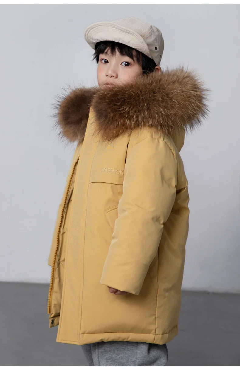 30 Degree Winter Children Down Jacket Hooded Thick Warm Boys Jacket Coat 3-10 Years Kids Girl Parkas Outfit