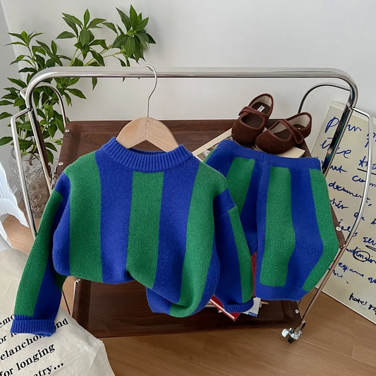 Striped Knitted Sweater Set