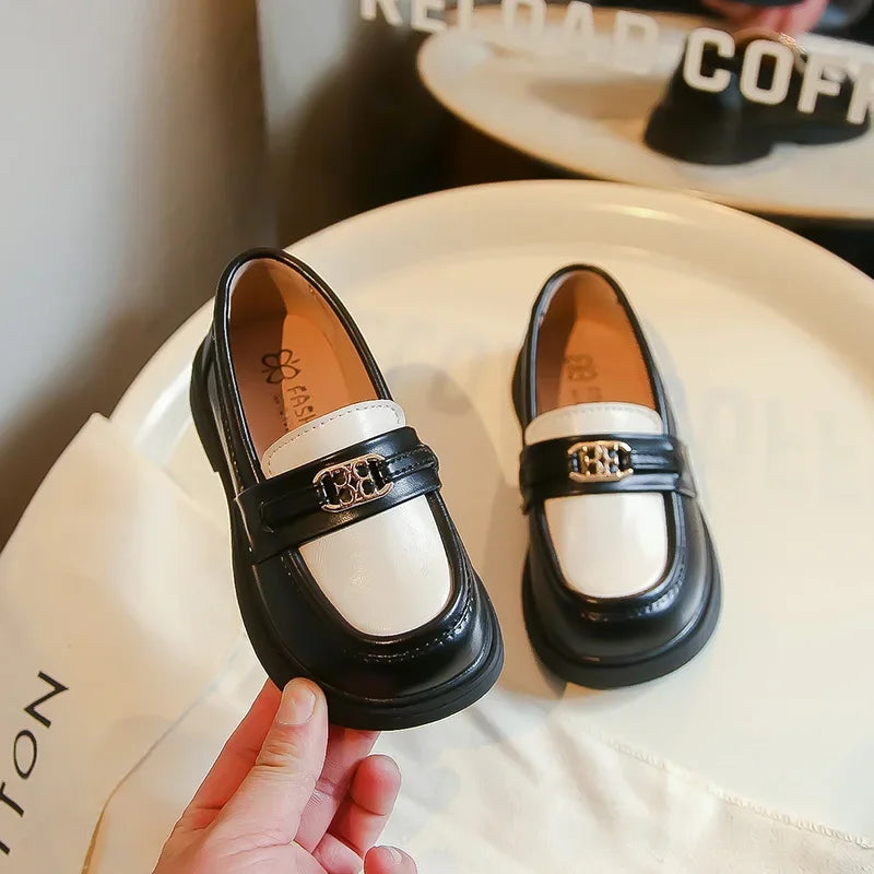 Children Loafers Patchwork Elegant Slip-on Unisex School Boys Girls Leather Shoe Spring Chunky Pu Leather Chic Kids Shoe 23-35