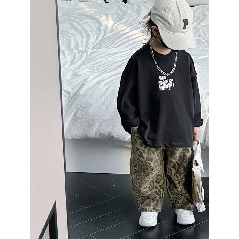 Leopard Jeans For Kids Boys Girls Cool Long Jeans Fashion Casual Street Style