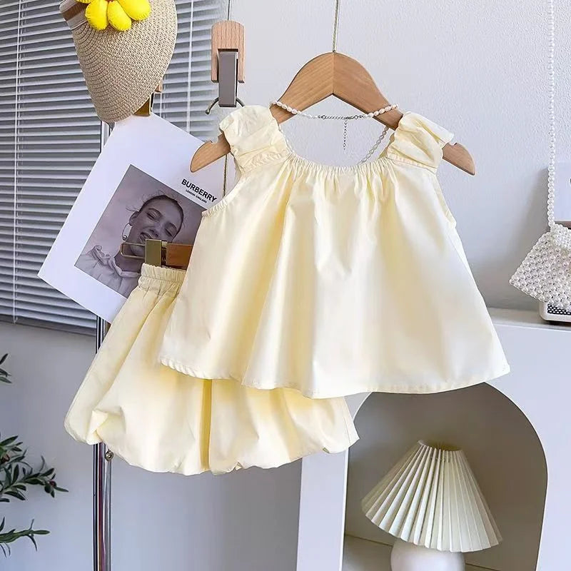 Summer Girls Clothes Sets Kids Sling Vest Shirt+Shorts 2Pcs Fashion Sweet Suits Toddler Sleeveless Outfits 1-6 Years