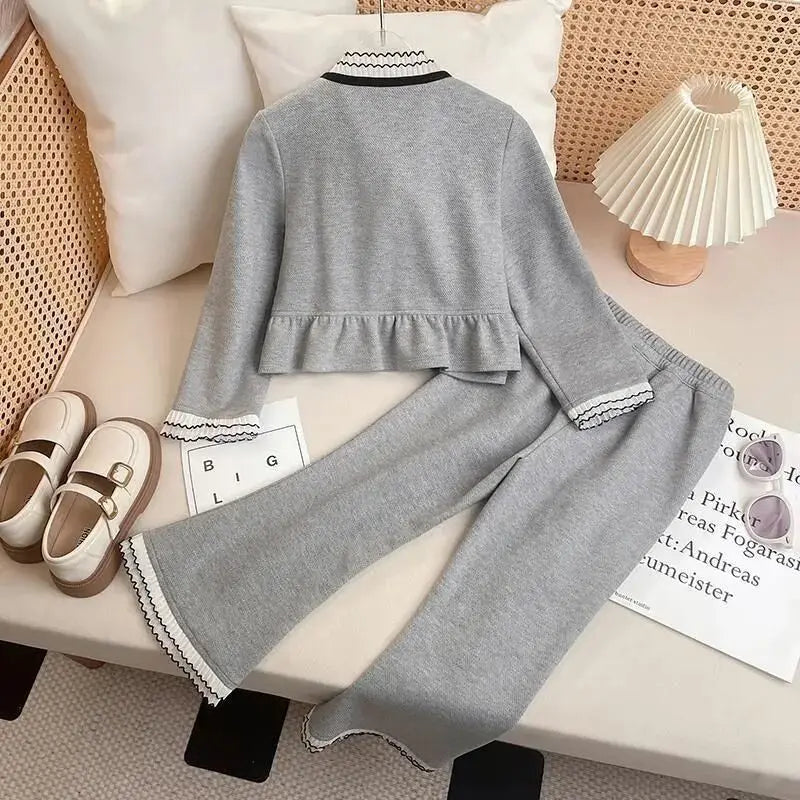 Girls Knit Coat & Pants Set – Teen & Toddler Full-Length Cotton Outfit