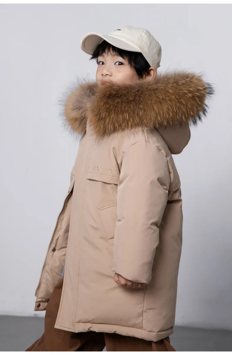 30 Degree Winter Children Down Jacket Hooded Thick Warm Boys Jacket Coat 3-10 Years Kids Girl Parkas Outfit