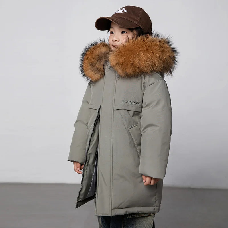 30 Degree Winter Children Down Jacket Hooded Thick Warm Boys Jacket Coat 3-10 Years Kids Girl Parkas Outfit