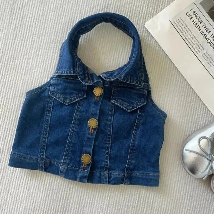 Girls Summer Clothes Cute Suit New Sleeveless Top Vest Fashionable Ruffle Edge Children's girl Short Skirt 2-pcs Set