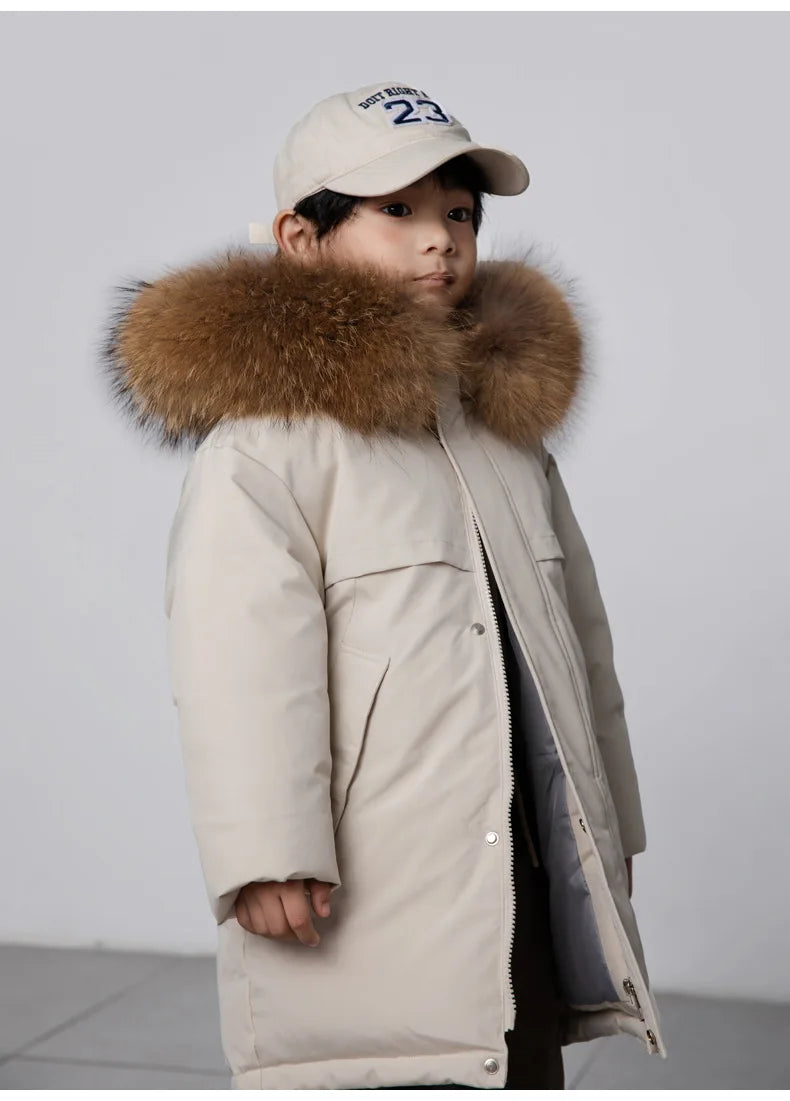 30 Degree Winter Children Down Jacket Hooded Thick Warm Boys Jacket Coat 3-10 Years Kids Girl Parkas Outfit