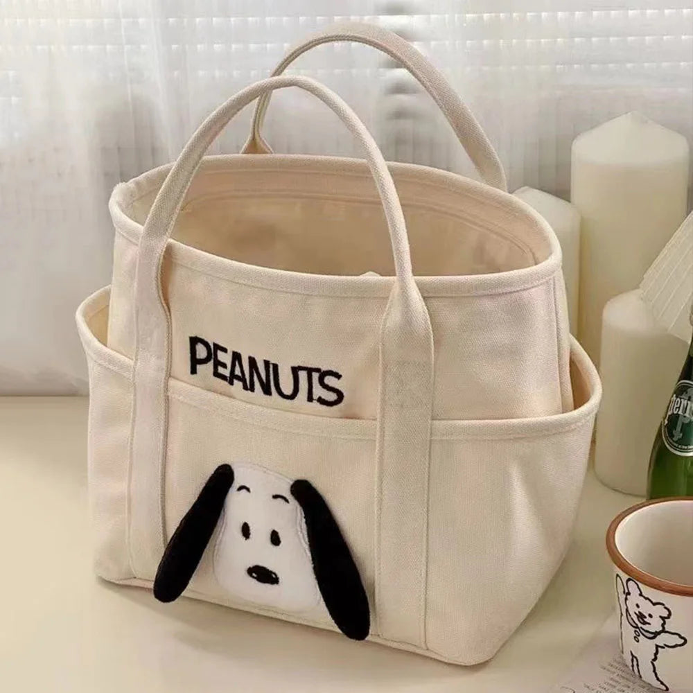 Kawaii Anime Snoopy Bento Bag Cute Cartoon Canvas Handbag Large Capacity Tote Fashion Satchel Casual Christmas Gifts For Friends